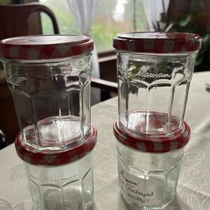 4 Bonne Maman 13 oz. Checkered Lid Glass Jars